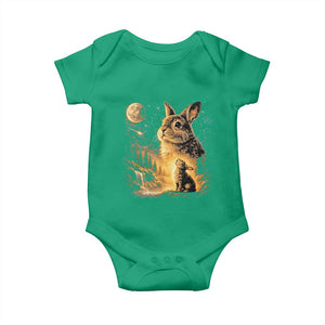 Mystical Moonlit Bunny Graphic Baby Onesie Glowing Rabbit Under Full Moon Waterfall Nature Scene TS02 Irish Green Print Your Wear