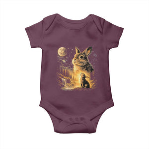 Mystical Moonlit Bunny Graphic Baby Onesie Glowing Rabbit Under Full Moon Waterfall Nature Scene TS02 Maroon Print Your Wear