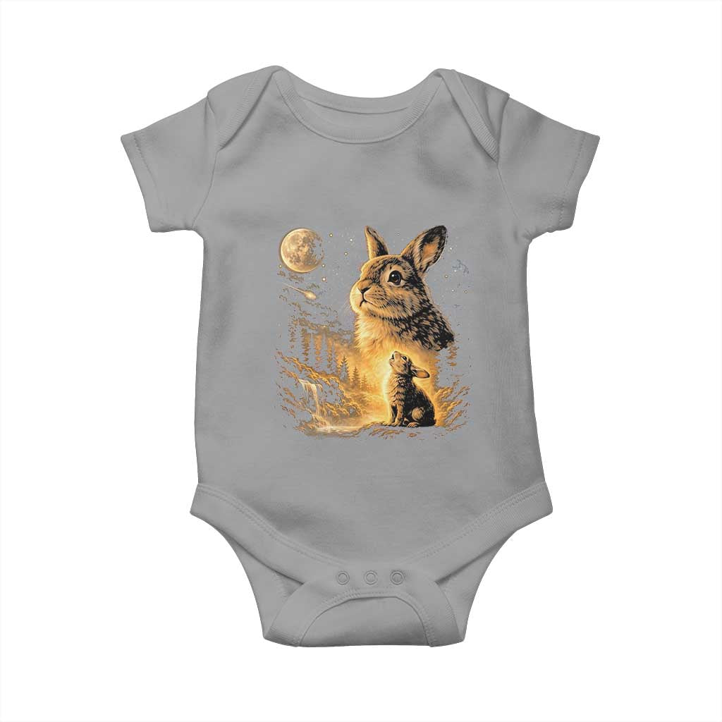 Mystical Moonlit Bunny Graphic Baby Onesie Glowing Rabbit Under Full Moon Waterfall Nature Scene TS02 Sport Gray Print Your Wear