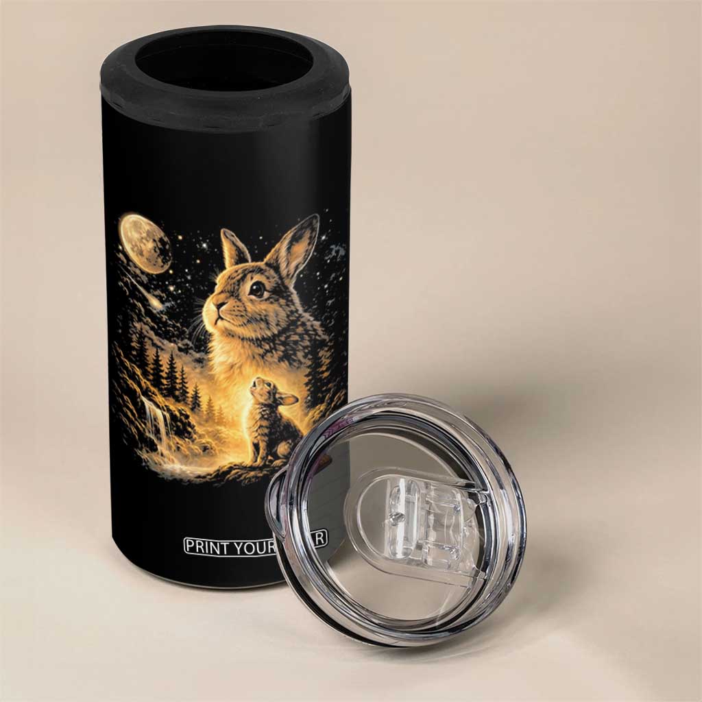 Mystical Moonlit Bunny Graphic 4 in 1 Can Cooler Tumbler Glowing Rabbit Under Full Moon Waterfall Nature Scene TS02 Print Your Wear