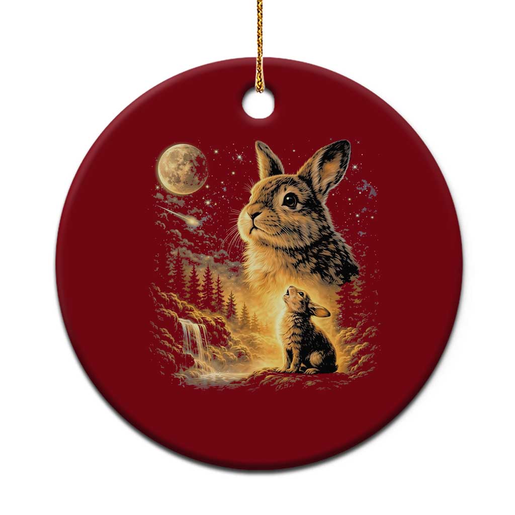 Mystical Moonlit Bunny Graphic Ceramic Ornament Glowing Rabbit Under Full Moon Waterfall Nature Scene TS02 1pc Red Print Your Wear