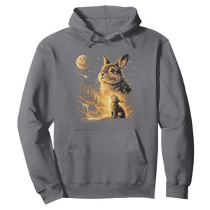 Mystical Moonlit Bunny Graphic Hoodie Glowing Rabbit Under Full Moon Waterfall Nature Scene TS02 Charcoal Print Your Wear