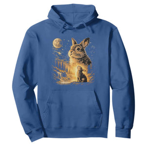 Mystical Moonlit Bunny Graphic Hoodie Glowing Rabbit Under Full Moon Waterfall Nature Scene TS02 Royal Blue Print Your Wear