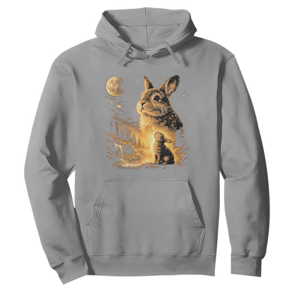 Mystical Moonlit Bunny Graphic Hoodie Glowing Rabbit Under Full Moon Waterfall Nature Scene TS02 Sport Gray Print Your Wear
