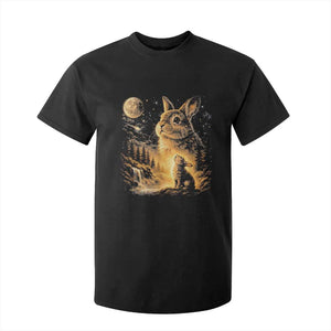 Mystical Moonlit Bunny Graphic T Shirt For Kid Glowing Rabbit Under Full Moon Waterfall Nature Scene TS02 Black Print Your Wear