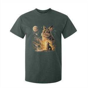 Mystical Moonlit Bunny Graphic T Shirt For Kid Glowing Rabbit Under Full Moon Waterfall Nature Scene TS02 Dark Forest Green Print Your Wear