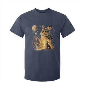 Mystical Moonlit Bunny Graphic T Shirt For Kid Glowing Rabbit Under Full Moon Waterfall Nature Scene TS02 Navy Print Your Wear