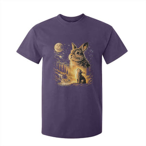 Mystical Moonlit Bunny Graphic T Shirt For Kid Glowing Rabbit Under Full Moon Waterfall Nature Scene TS02 Purple Print Your Wear