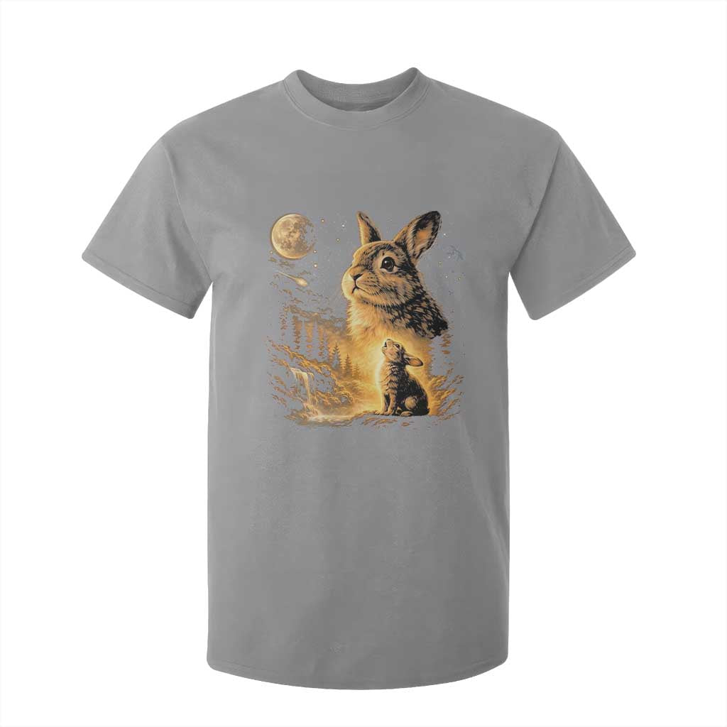 Mystical Moonlit Bunny Graphic T Shirt For Kid Glowing Rabbit Under Full Moon Waterfall Nature Scene TS02 Sport Gray Print Your Wear