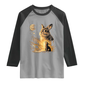 Mystical Moonlit Bunny Graphic Raglan Shirt Glowing Rabbit Under Full Moon Waterfall Nature Scene TS02 Sport Gray Black Print Your Wear