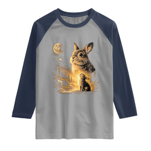 Mystical Moonlit Bunny Graphic Raglan Shirt Glowing Rabbit Under Full Moon Waterfall Nature Scene TS02 Sport Gray Navy Print Your Wear
