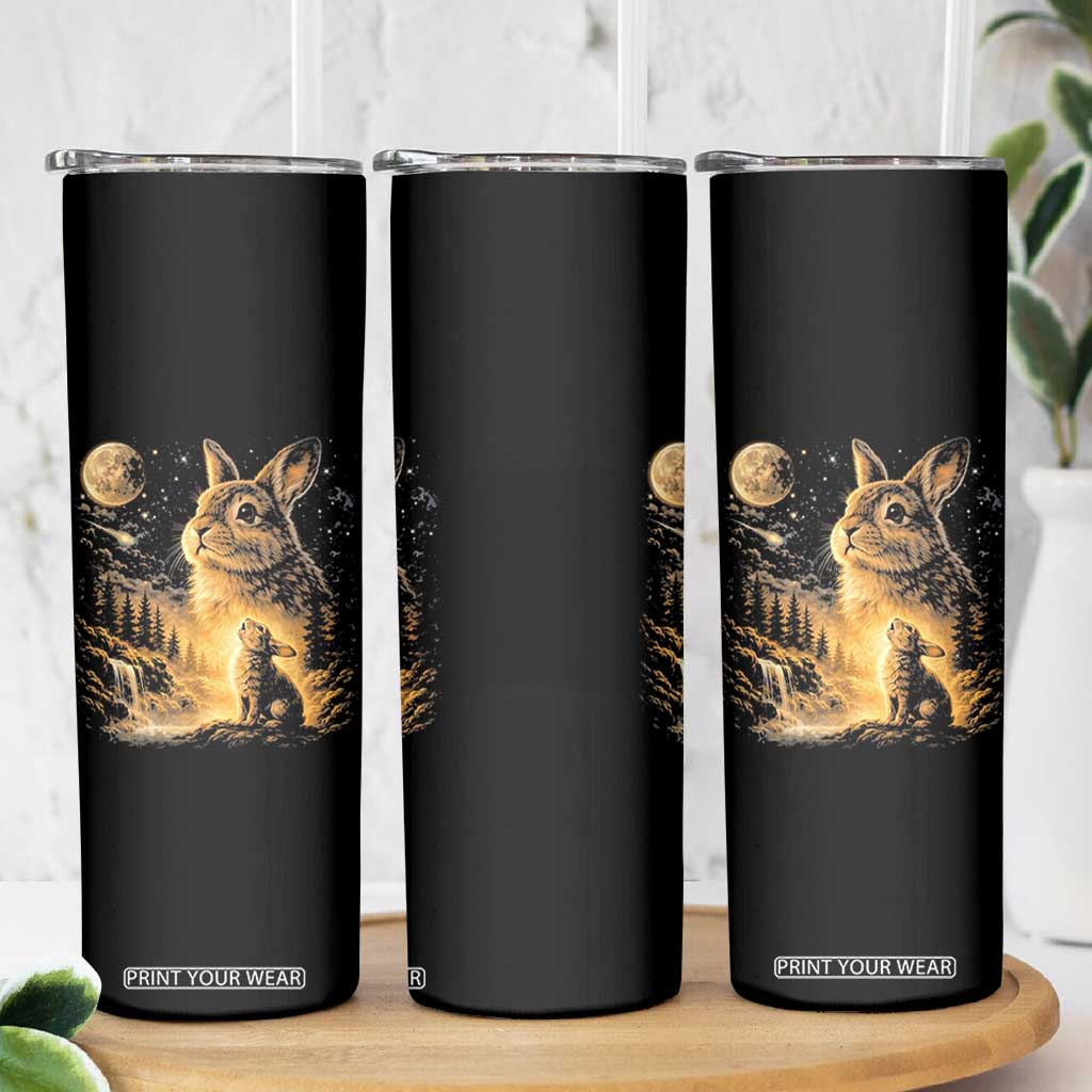 Mystical Moonlit Bunny Graphic Skinny Tumbler Glowing Rabbit Under Full Moon Waterfall Nature Scene TS02 Print Your Wear