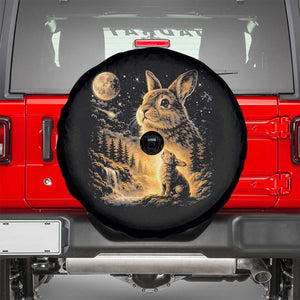 Mystical Moonlit Bunny Graphic Spare Tire Cover Glowing Rabbit Under Full Moon Waterfall Nature Scene TS02 Black Print Your Wear