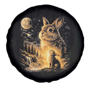 Mystical Moonlit Bunny Graphic Spare Tire Cover Glowing Rabbit Under Full Moon Waterfall Nature Scene TS02 Print Your Wear