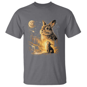 Mystical Moonlit Bunny Graphic T Shirt Glowing Rabbit Under Full Moon Waterfall Nature Scene TS02 Charcoal Print Your Wear