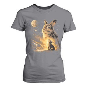 Mystical Moonlit Bunny Graphic T Shirt For Women Glowing Rabbit Under Full Moon Waterfall Nature Scene TS02 Charcoal Print Your Wear