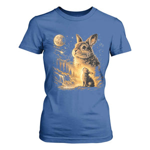 Mystical Moonlit Bunny Graphic T Shirt For Women Glowing Rabbit Under Full Moon Waterfall Nature Scene TS02 Royal Blue Print Your Wear
