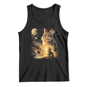 Mystical Moonlit Bunny Graphic Tank Top Glowing Rabbit Under Full Moon Waterfall Nature Scene TS02 Black Print Your Wear