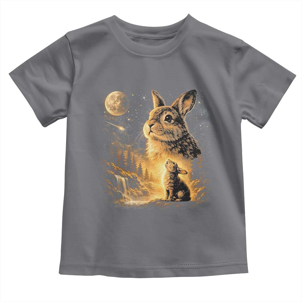Mystical Moonlit Bunny Graphic Toddler T Shirt Glowing Rabbit Under Full Moon Waterfall Nature Scene TS02 Charcoal Print Your Wear