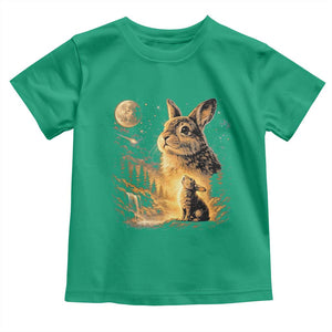 Mystical Moonlit Bunny Graphic Toddler T Shirt Glowing Rabbit Under Full Moon Waterfall Nature Scene TS02 Irish Green Print Your Wear