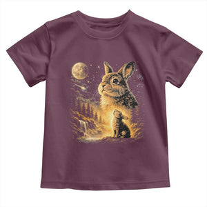 Mystical Moonlit Bunny Graphic Toddler T Shirt Glowing Rabbit Under Full Moon Waterfall Nature Scene TS02 Maroon Print Your Wear