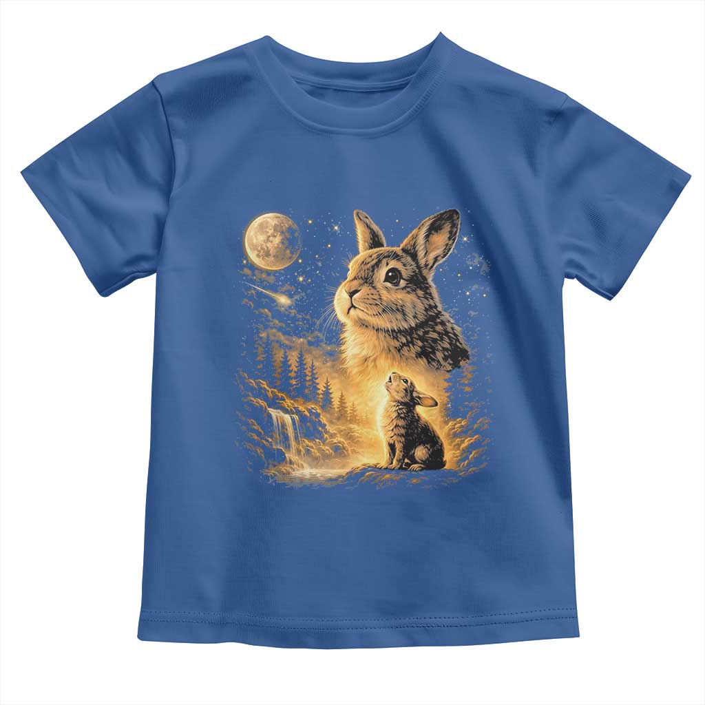 Mystical Moonlit Bunny Graphic Toddler T Shirt Glowing Rabbit Under Full Moon Waterfall Nature Scene TS02 Royal Blue Print Your Wear