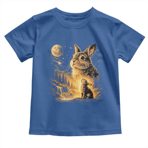 Mystical Moonlit Bunny Graphic Toddler T Shirt Glowing Rabbit Under Full Moon Waterfall Nature Scene TS02 Royal Blue Print Your Wear