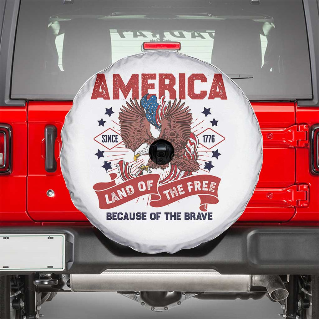 Patriotic American Eagle Spare Tire Cover Land Of The Free Because Of The Brave 1776 US Pride 4th of July TS02 White Print Your Wear