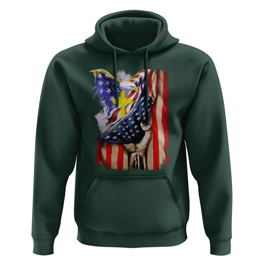 Patriotic American Eagle Hoodie US Flag Christian Cross One Nation Under God TS02 Dark Forest Green Print Your Wear