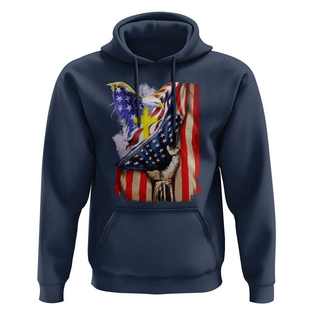 Patriotic American Eagle Hoodie US Flag Christian Cross One Nation Under God TS02 Navy Print Your Wear