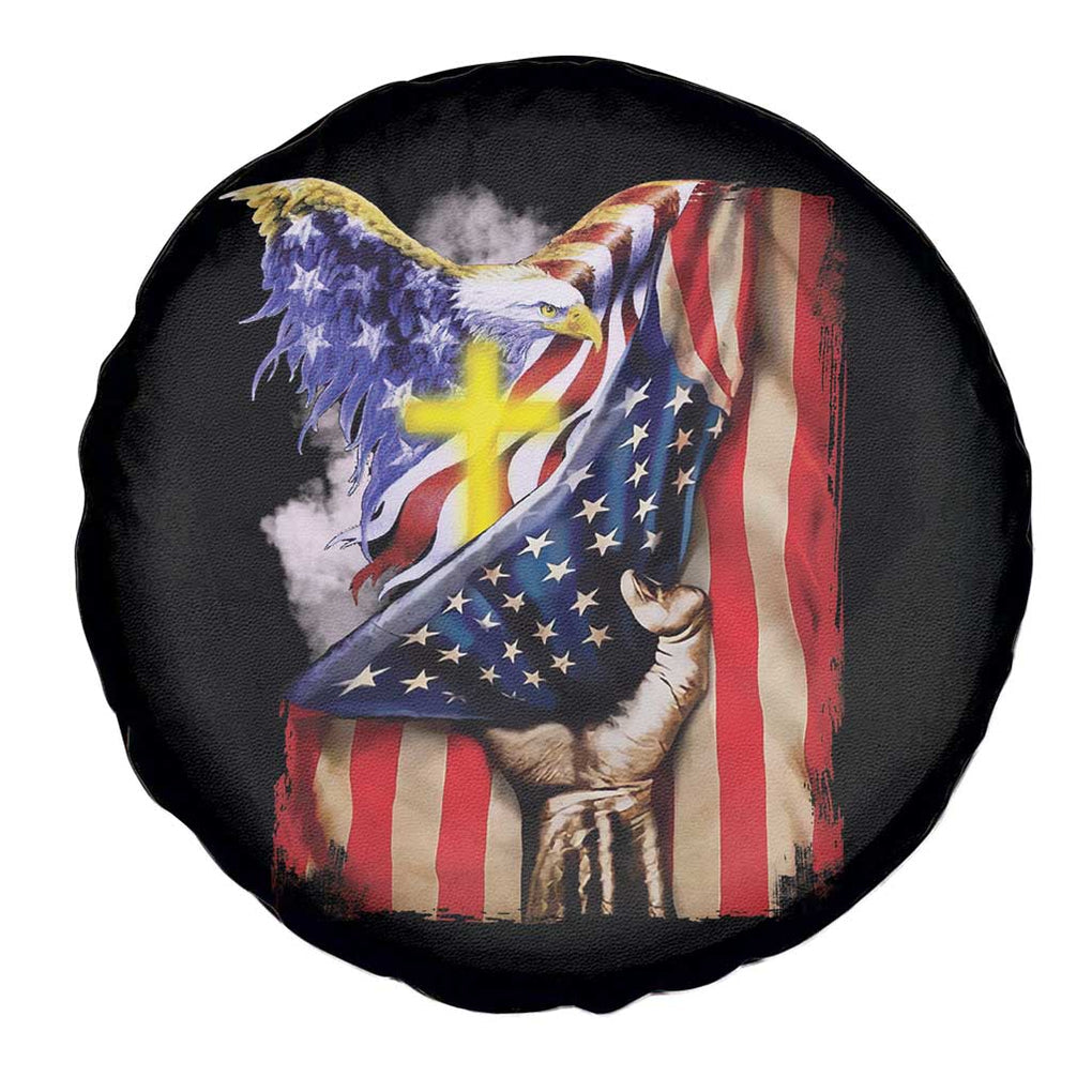 Patriotic American Eagle Spare Tire Cover US Flag Christian Cross One Nation Under God TS02 Print Your Wear