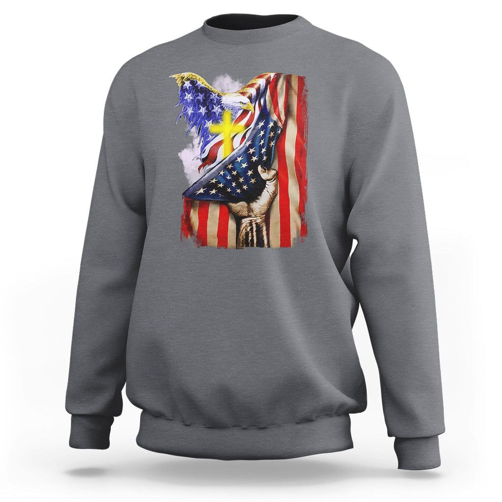 Patriotic American Eagle Sweatshirt US Flag Christian Cross One Nation Under God TS02 Charcoal Print Your Wear