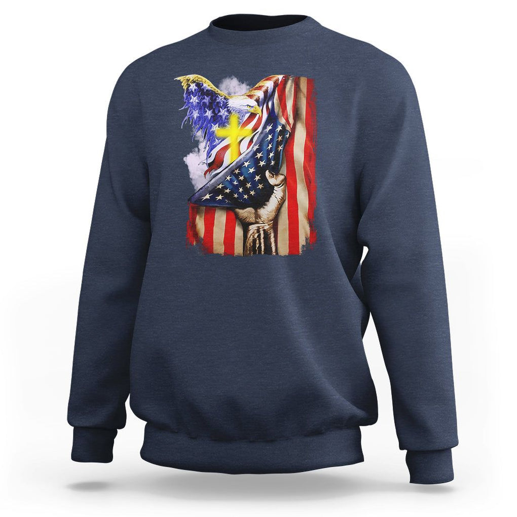 Patriotic American Eagle Sweatshirt US Flag Christian Cross One Nation Under God TS02 Navy Print Your Wear