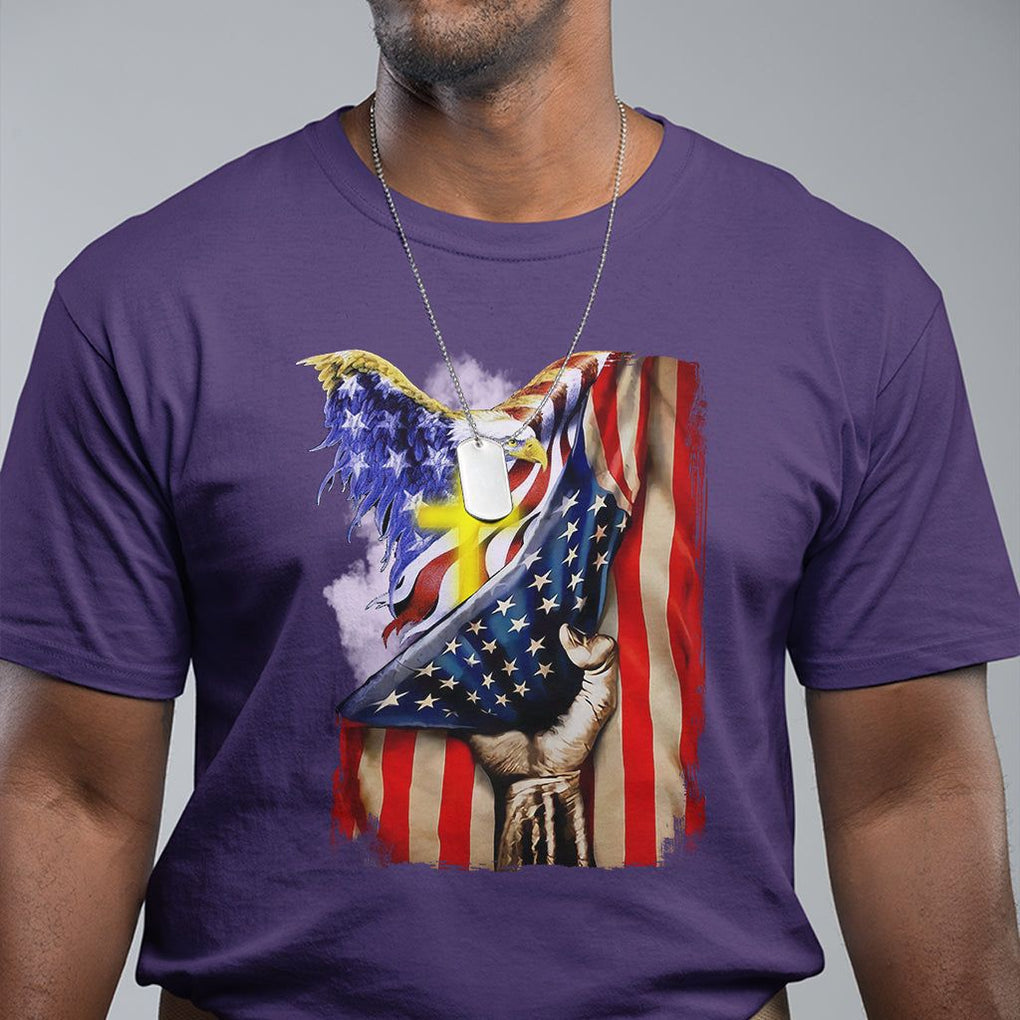Patriotic American Eagle T Shirt US Flag Christian Cross One Nation Under God TS02 Purple Print Your Wear