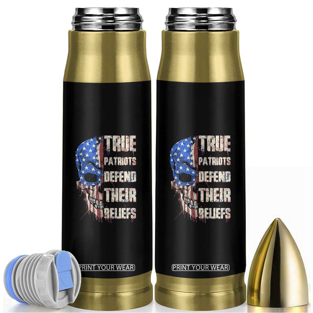 American Patriotic Skull Bullet Tumbler True Patriots Defends Their Beliefs Spirit US Flag TS02 Black Print Your Wear