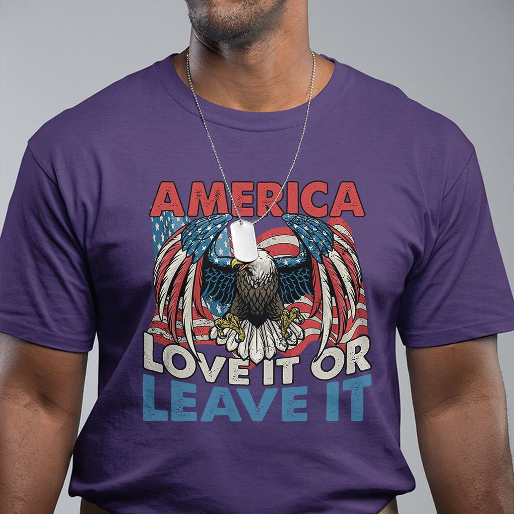 Patriotic American Eagle T Shirt America Love It or Leave It US Flag Freedom Tour 1776 4th Of July TS02 Purple Print Your Wear