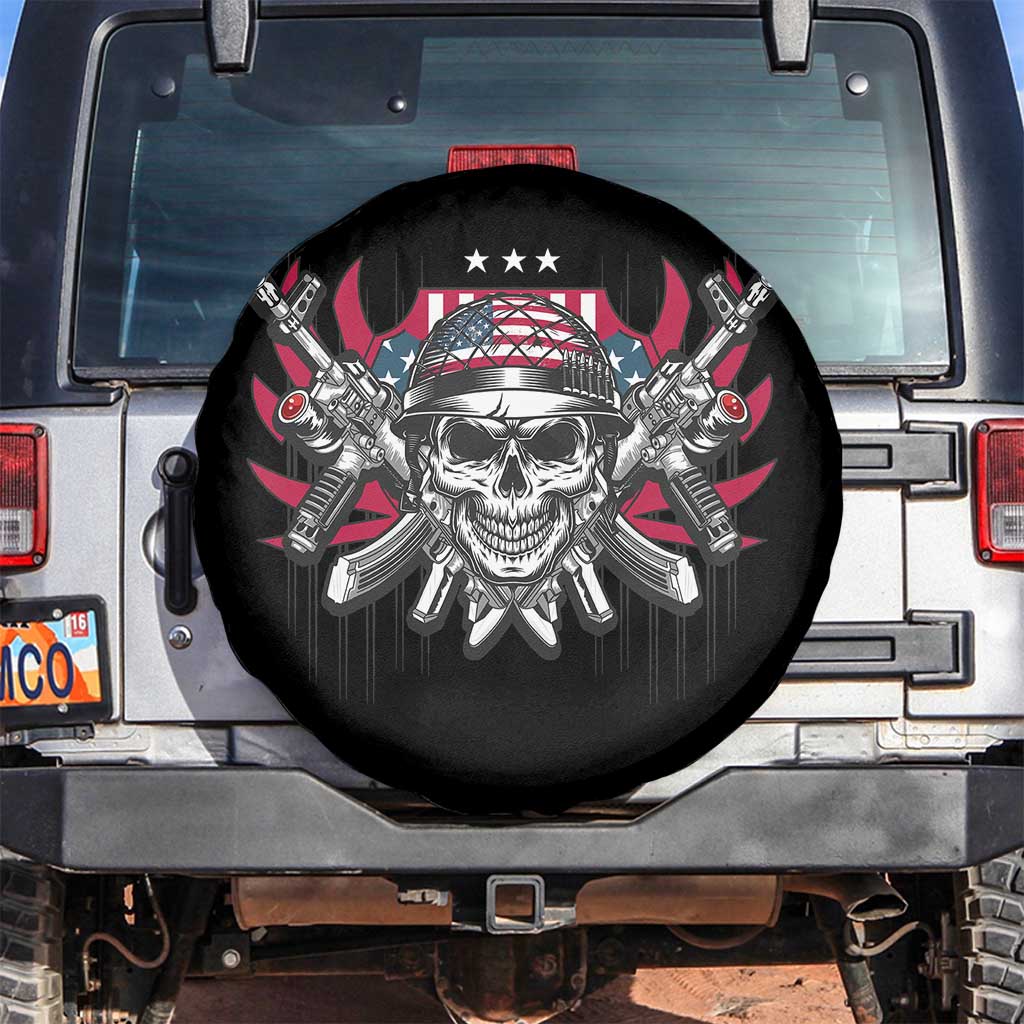 Patriotic Soldier Skull Spare Tire Cover - American Flag Military Pride Protection TS02 No hole Black Print Your Wear