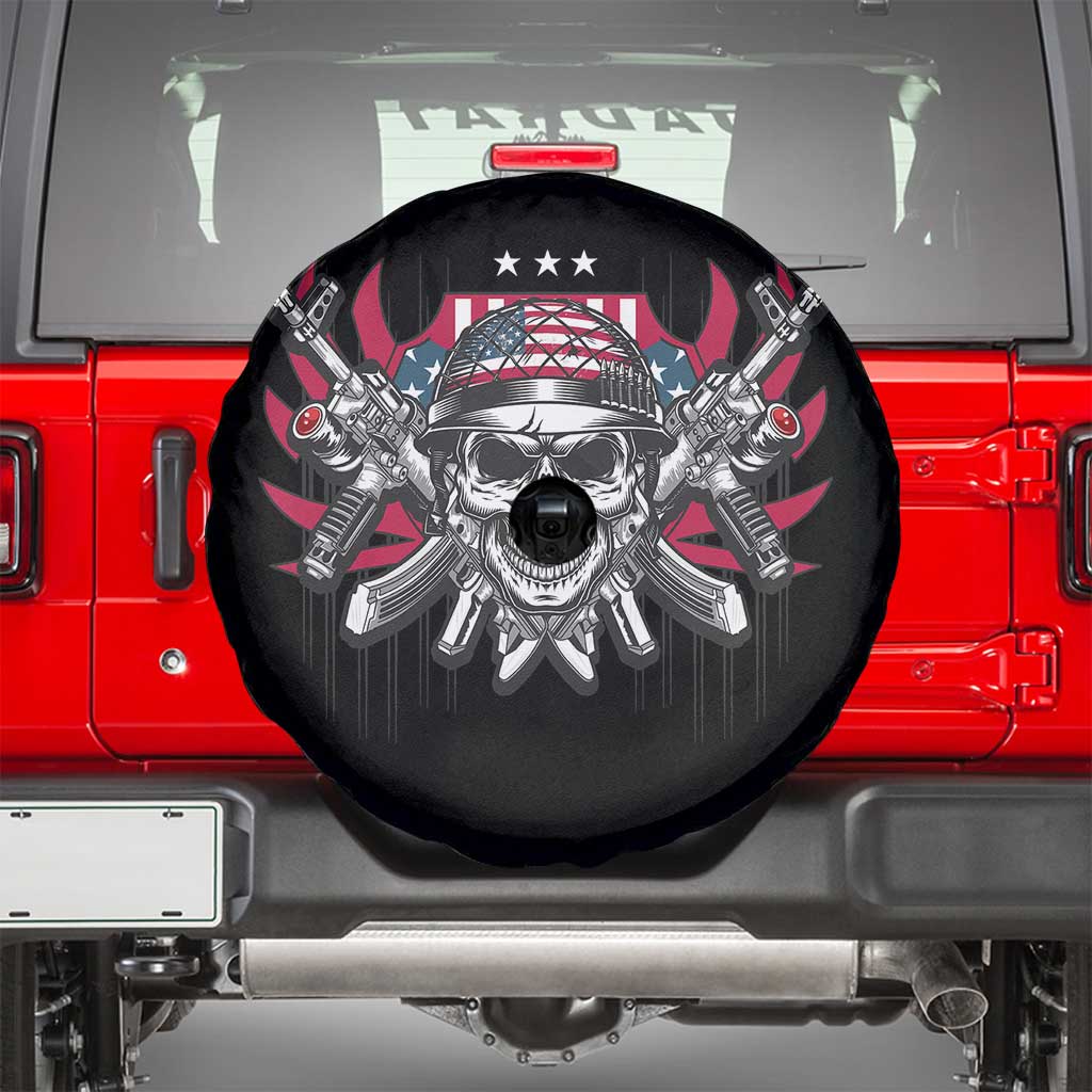 Patriotic Soldier Skull Spare Tire Cover - American Flag Military Pride Protection TS02 Black Print Your Wear