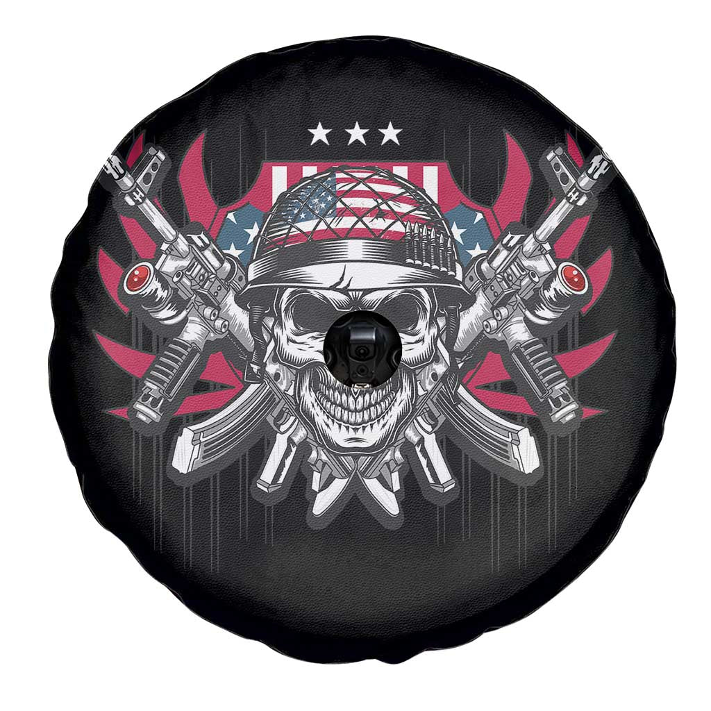Patriotic Soldier Skull Spare Tire Cover - American Flag Military Pride Protection TS02 Print Your Wear