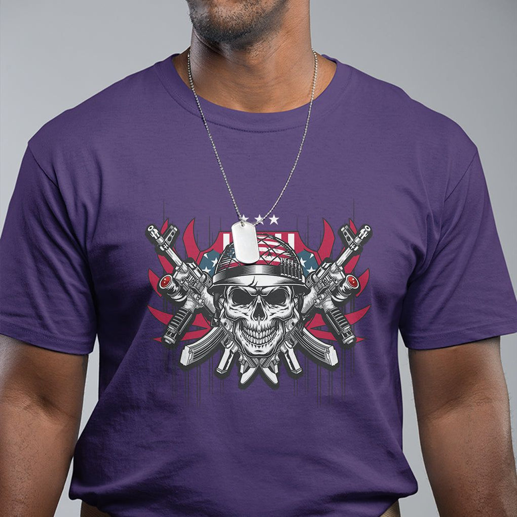 Patriotic Soldier Skull T Shirt 4th of July American Flag US Pride TS02 Purple Print Your Wear