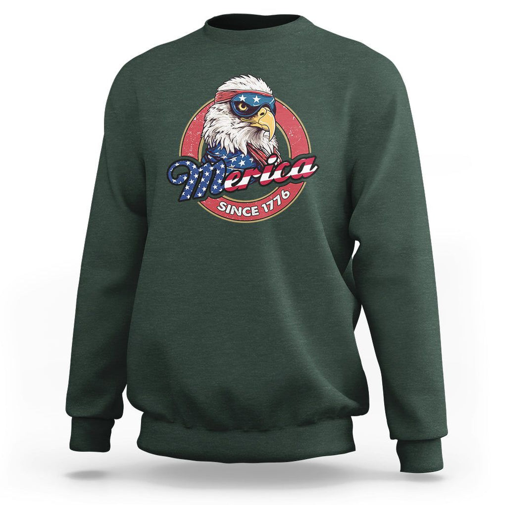 Patriotic American Eagle Sweatshirt Merica Since 1776 Freedom Tour 4th of July Independence Day TS02 Dark Forest Green Print Your Wear