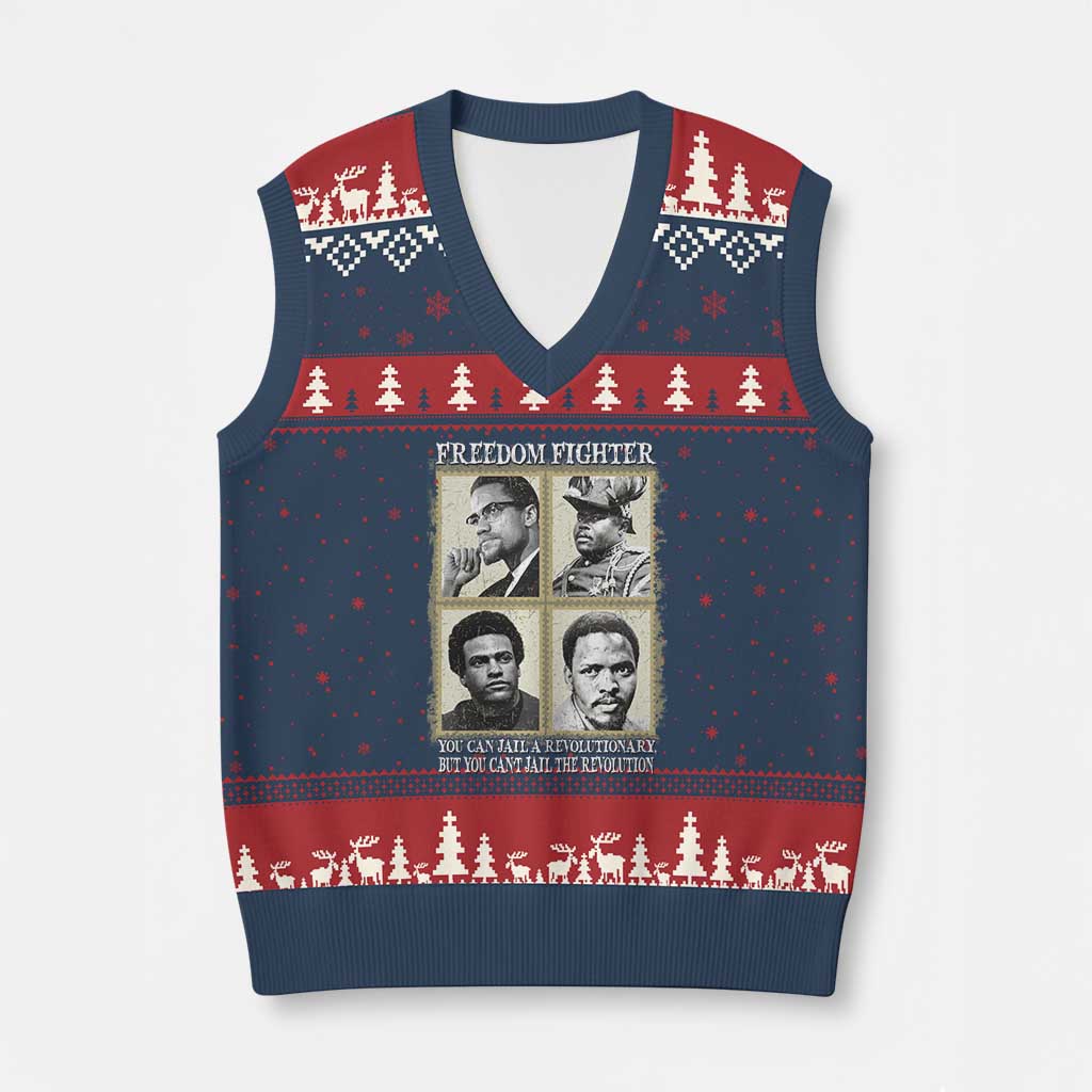 Freedom Fighters Heritage V-Neck Knit Sweater Vest Malcolm X Marcus Garvey Huey P Newton Steve Biko Revolution TS02 Navy Red Print Your Wear