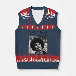 Angela Davis V-Neck Knit Sweater Vest Raise Your Voice Revolutionary Power Liberation TS02 Navy Red Print Your Wear