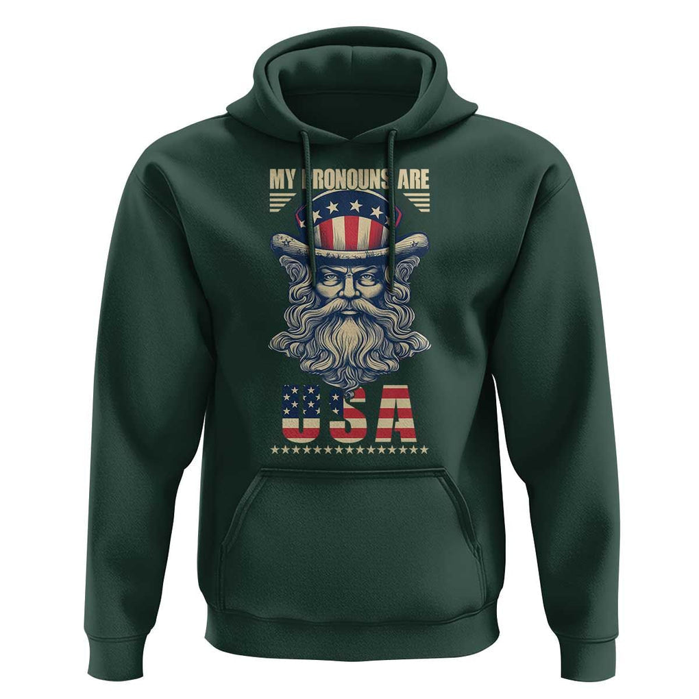 Uncle Sam Hoodie My Pronouns Are USA TS02 Dark Forest Green Print Your Wear