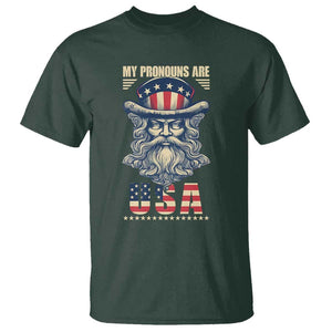 Uncle Sam T Shirt My Pronouns Are USA TS02 Dark Forest Green Print Your Wear