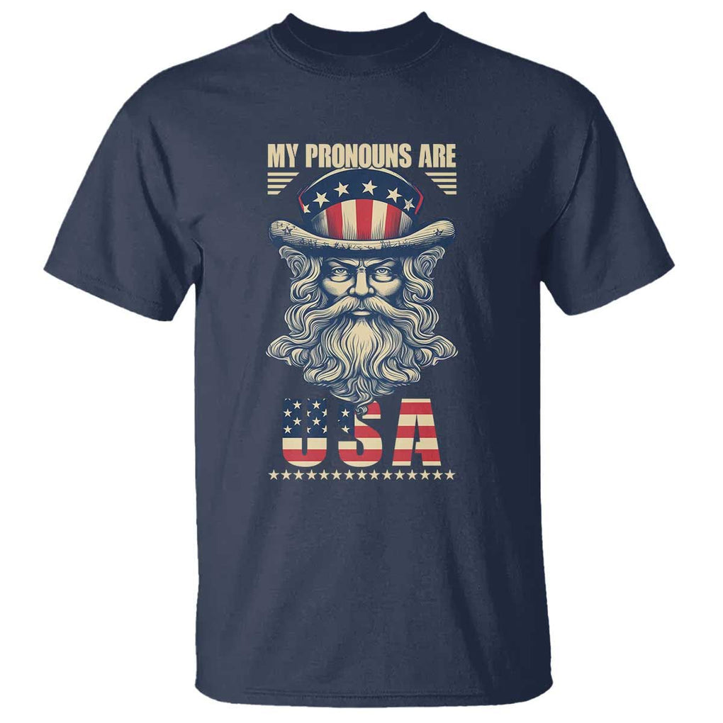Uncle Sam T Shirt My Pronouns Are USA TS02 Navy Print Your Wear