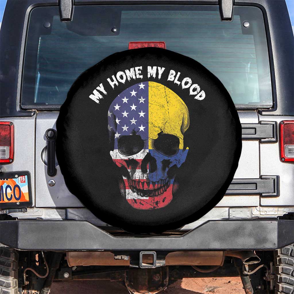Colombian American Skull Spare Tire Cover My Home My Blood USA COL Flags TS02 No hole Black Print Your Wear