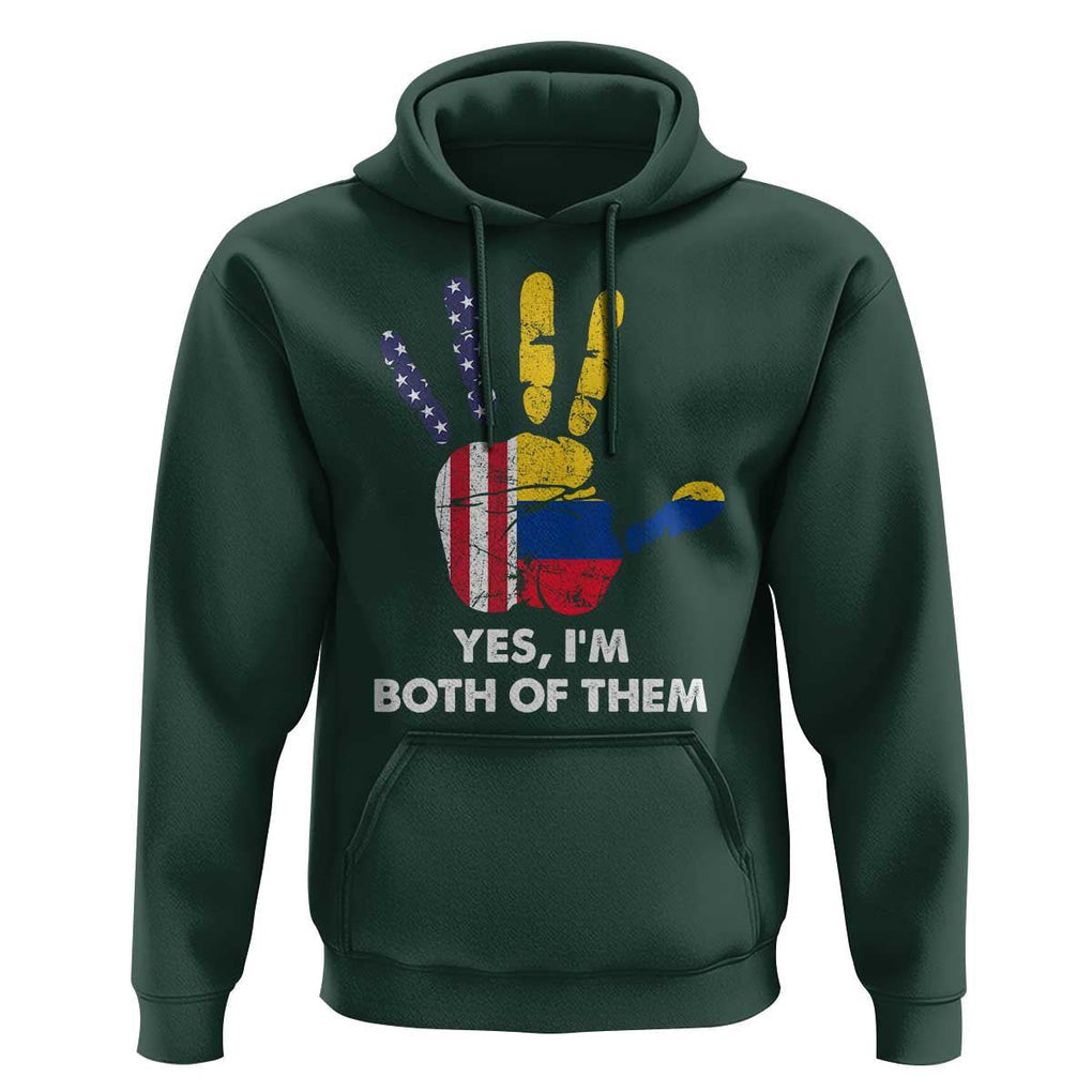 Colombian American Hoodie Yes I'm Both Of Them Flags Hand TS02 Dark Forest Green Print Your Wear