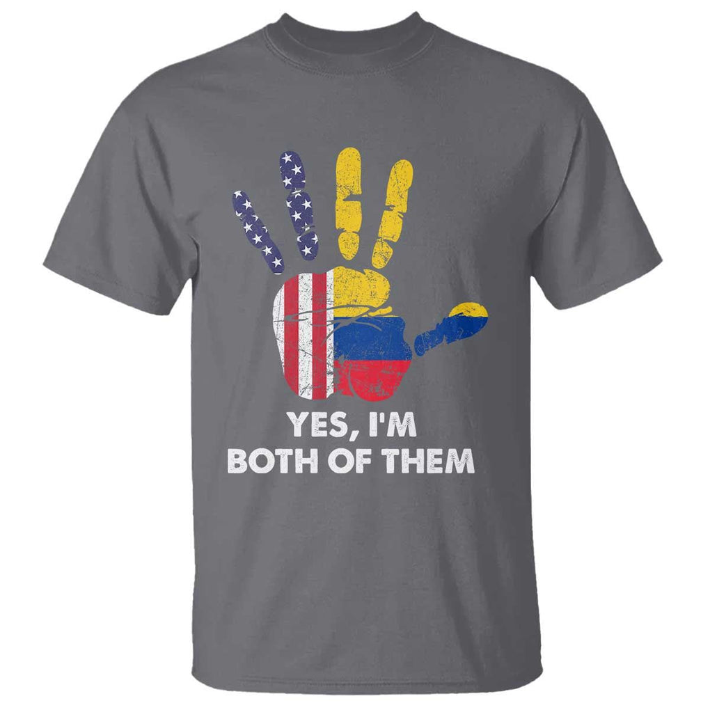 Colombian American T Shirt Yes I'm Both Of Them Flags Hand TS02 Charcoal Print Your Wear