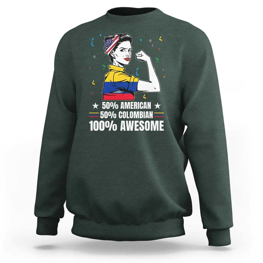 Colombian American Sweatshirt 50% American 50% Colombian 100% Awesome Messy Bun TS02 Dark Forest Green Print Your Wear